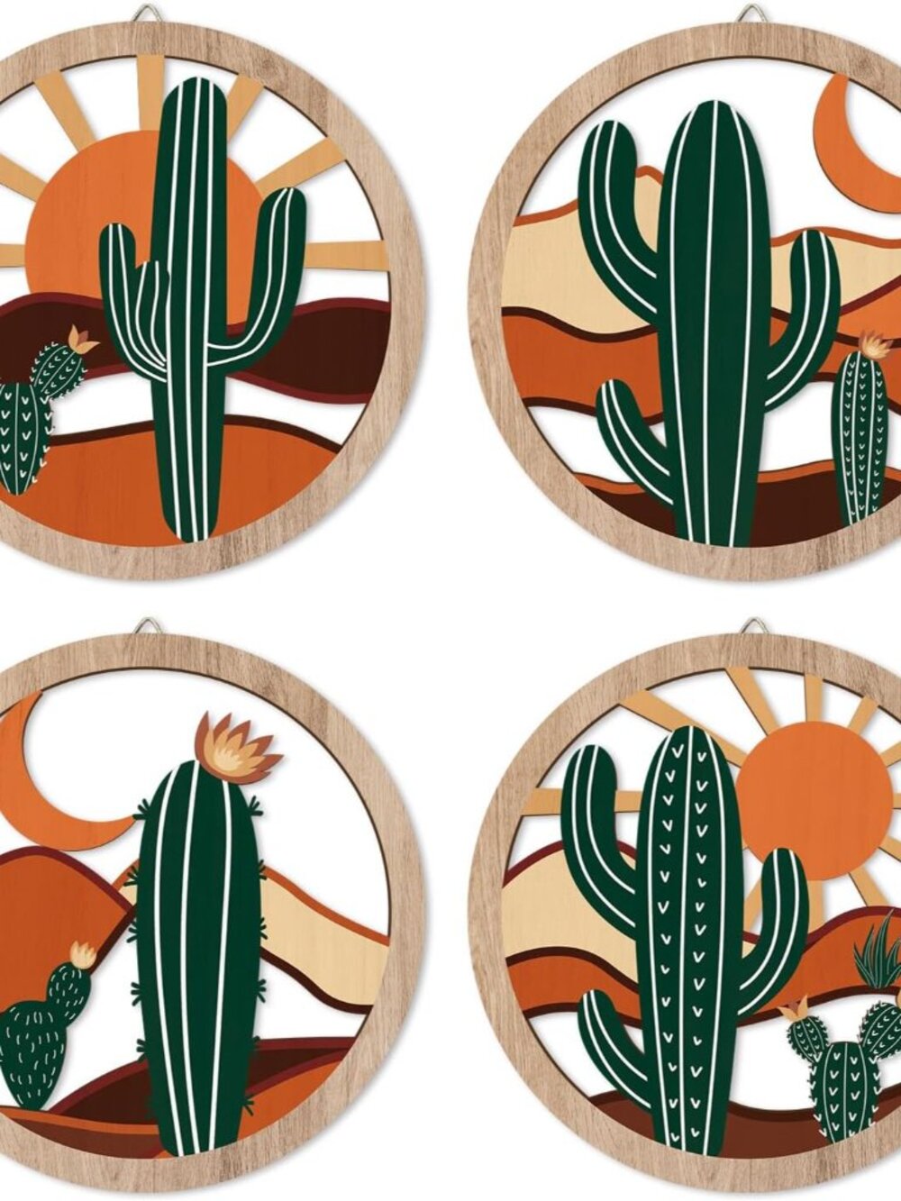 Boho Cactus Wall Decor, Rustic Desert Tropical Botanical Hanging Wood Sign for L